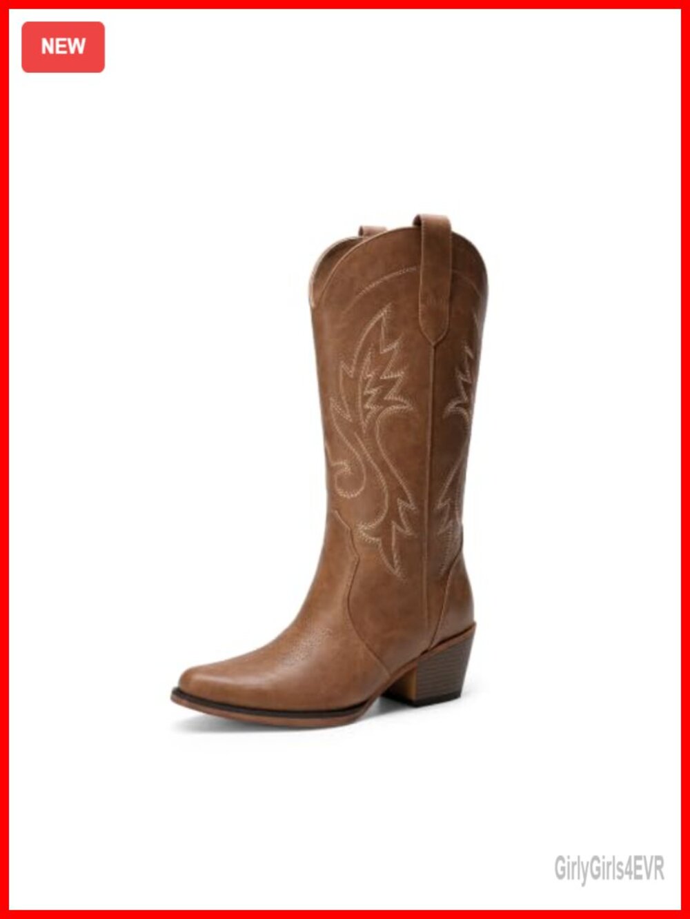 Women's Western Cowgirl Boots Knee High Faux Leather Embroidered Block Heel